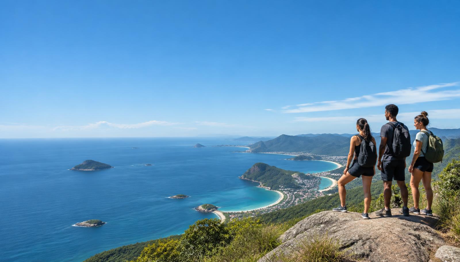 Amigos contemplando o litoral, uma conquista para planejar juntos